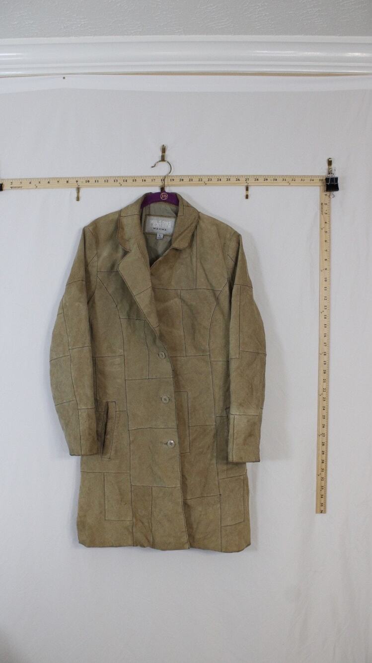 Vintage Wilsons Leather Maxima Patchwork Jacket Womens L Suede Trench Coat Y2K